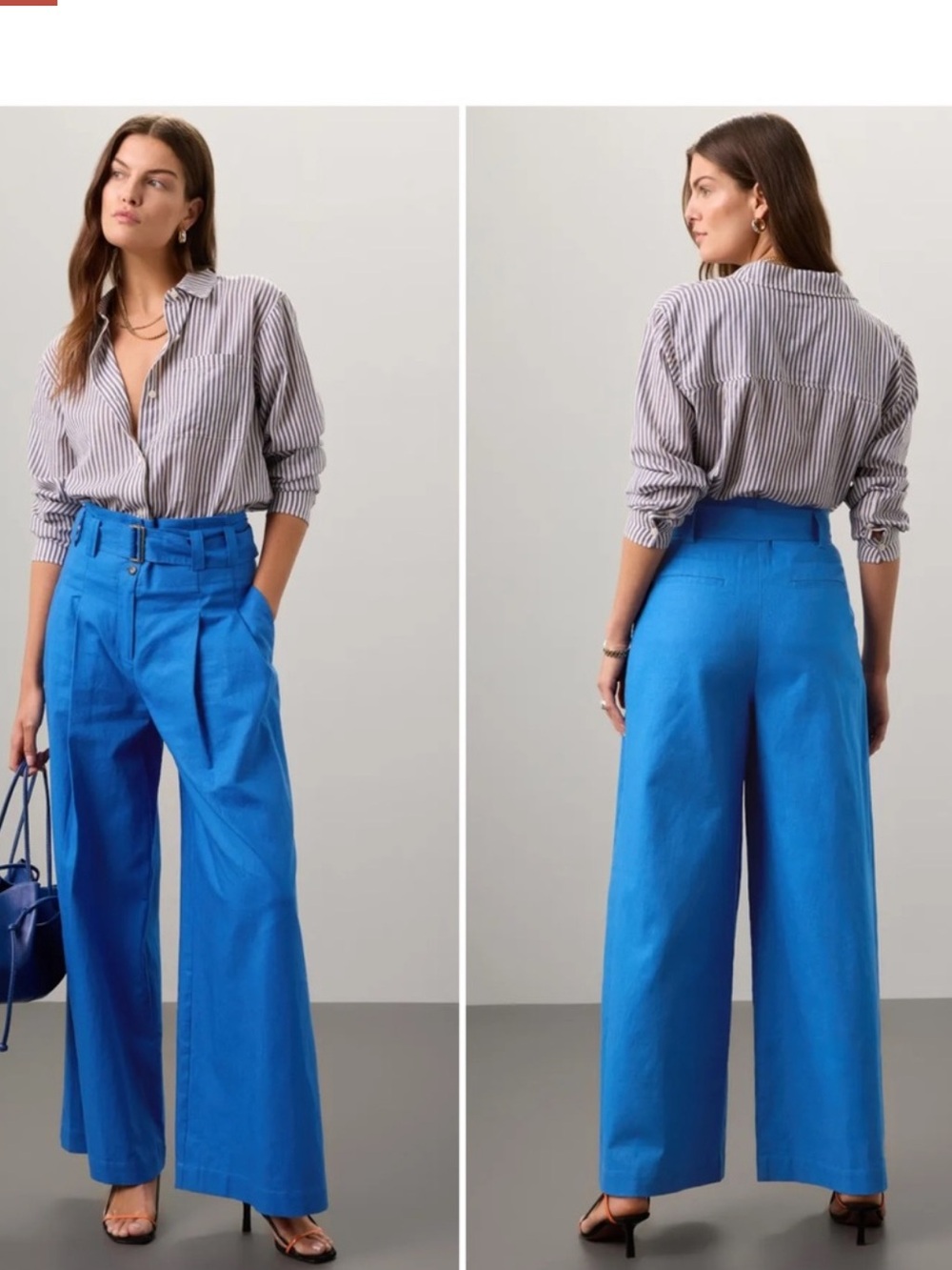 Eudon Choi Cerulean Blue Wide Leg Linen Pants Sz 12 Trouser Belted Long $330